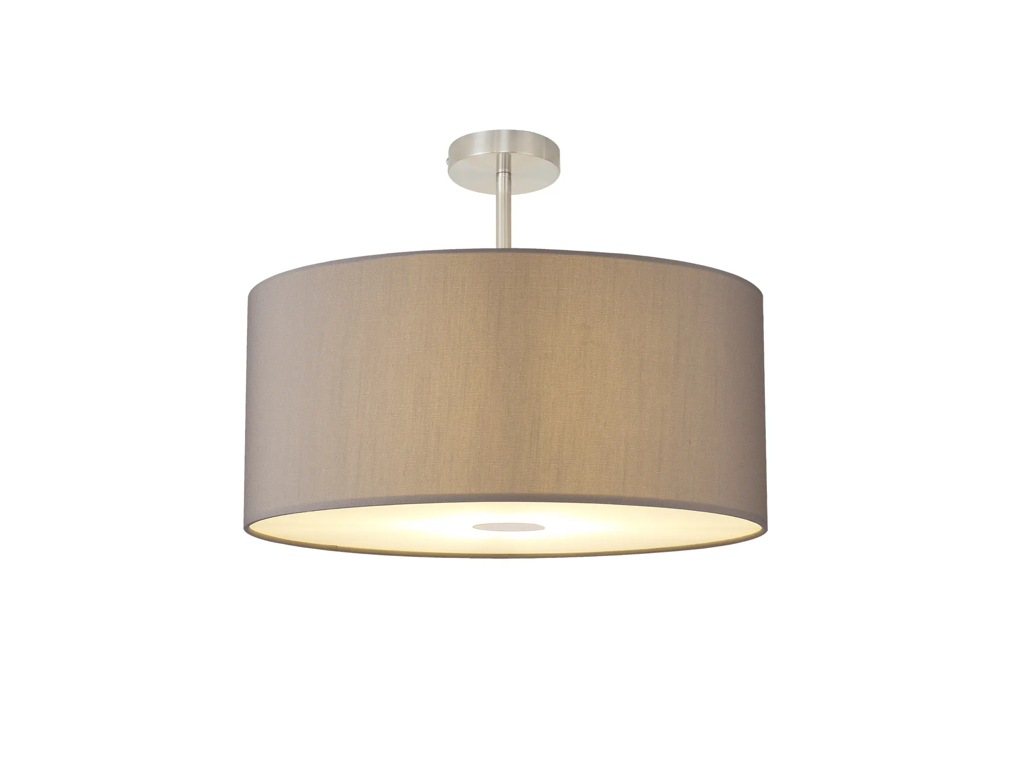 DK0278  Baymont 60cm Semi Flush 1 Light Satin Nickel, GreyWhite Laminate, Frosted Diffuser